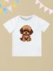 Round Neck Printed Pattern Pullover Short Sleeve Kids Tops Toy Poodle