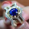 Elegant Royal Blue Sapphire Ring Women Italian Artisan Craft Maupassant Ocean Waves