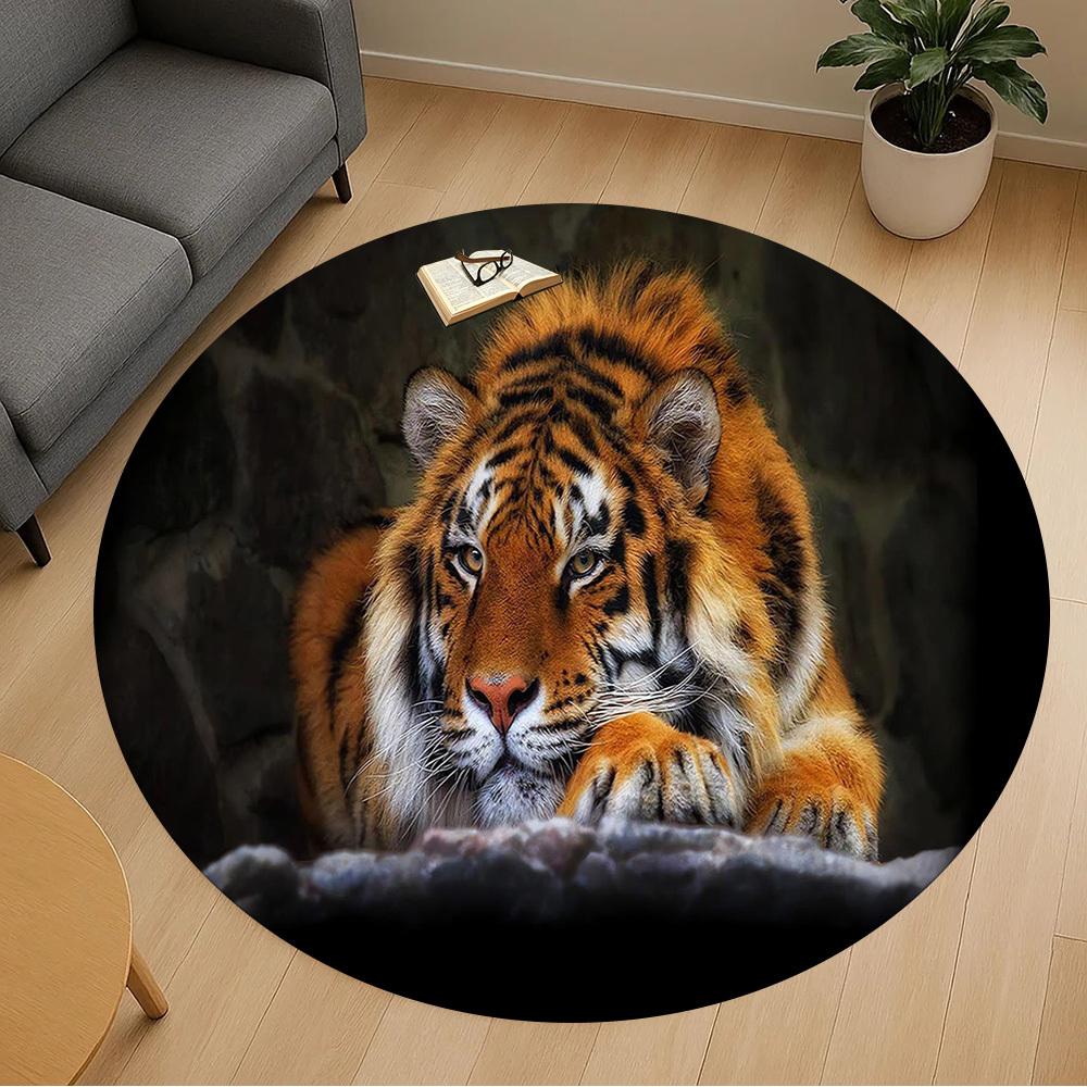 1PC Tiger, Wildlife, Nature Round Chair mat Area Rug - Non-Slip, Floor Mat for Office, Bedroom, home decor Christmas Gift c0528109