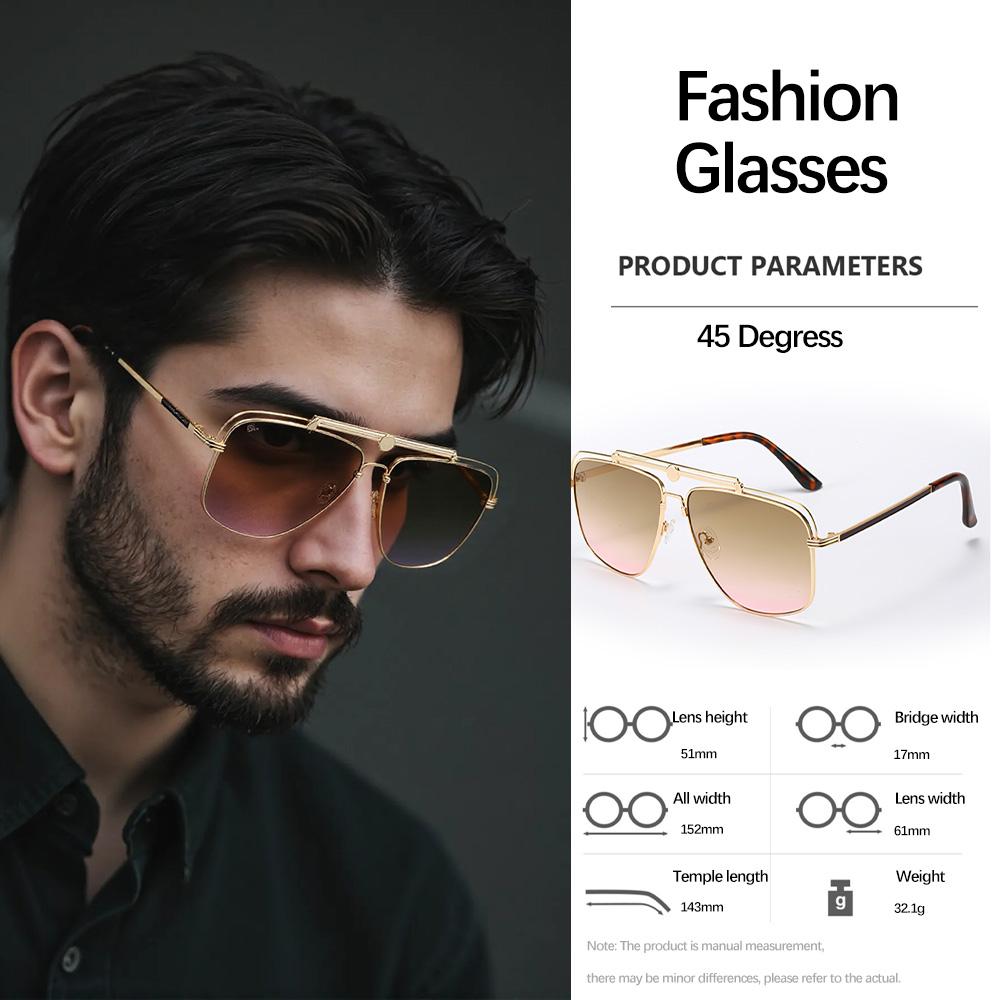 New In Retro Sunglasses For Men Double Beam Metal Glasses Square Frame Workplace Light Luxury Accessories Men'S Glasses