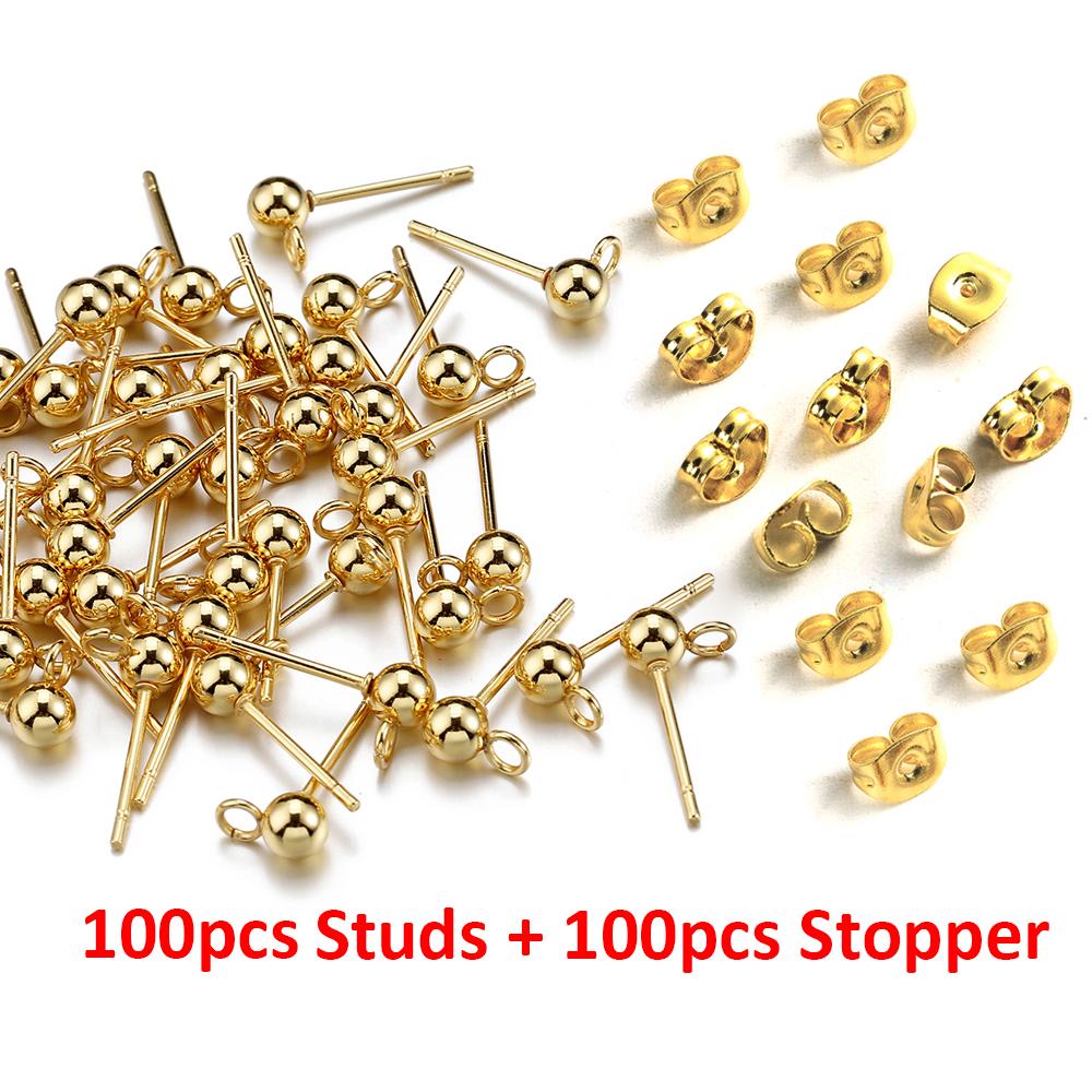 20pcs 100pcs Stainless Steel Round Ball Ear Post Studs Ear Backs with Open Rings Stud Earrings Base DIY Jewelry Making Wholesale