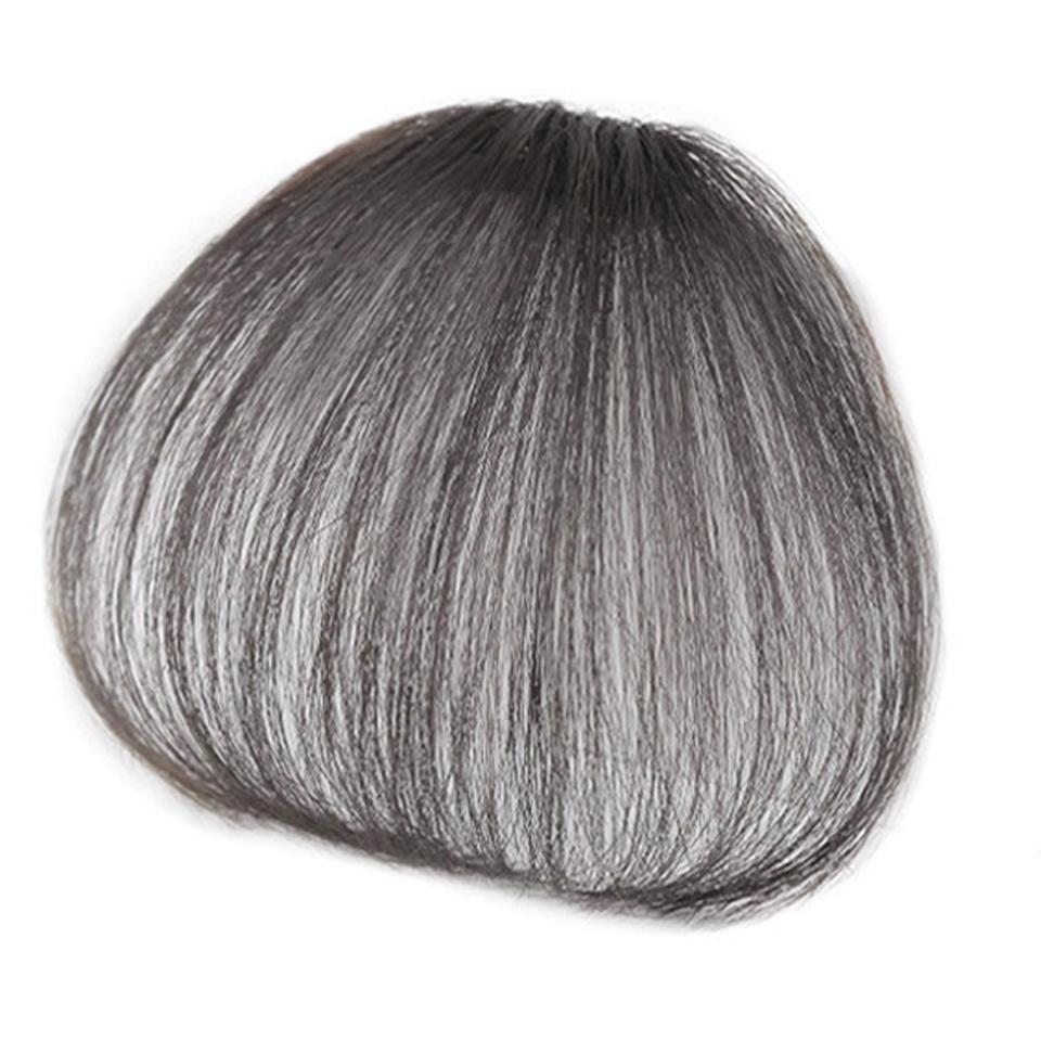 Hand Woven Oblique Bangs Human Hair Wig and Air Bangs Simulation Scalp Hair Toupee One-piece Hair Extension Black