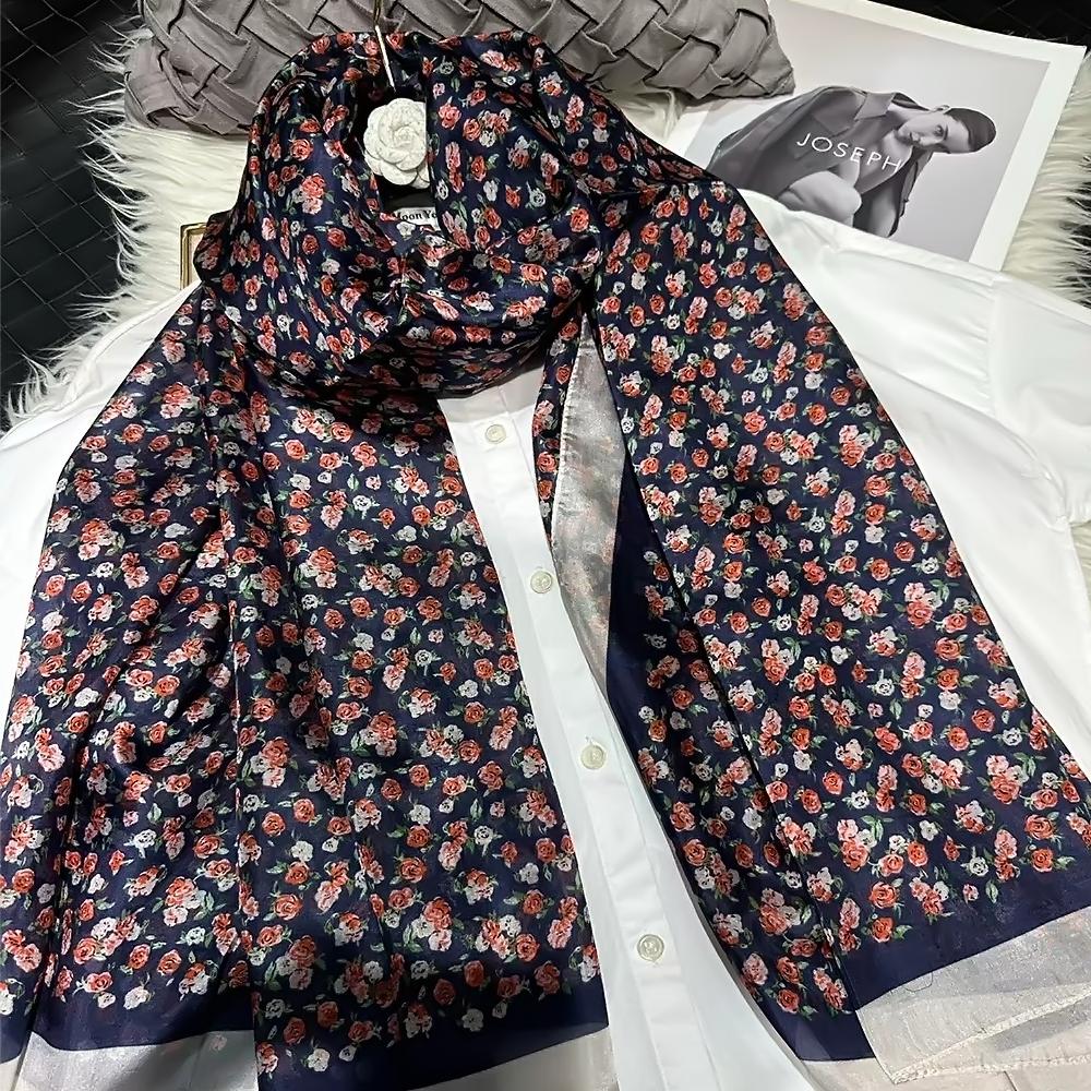 [BYSIFA] Silk Scarf Plus Size Broadened Silk Women's Silk Scarf Shawl Female Scarf New Winter Orange Coffee Women Long Scarves
