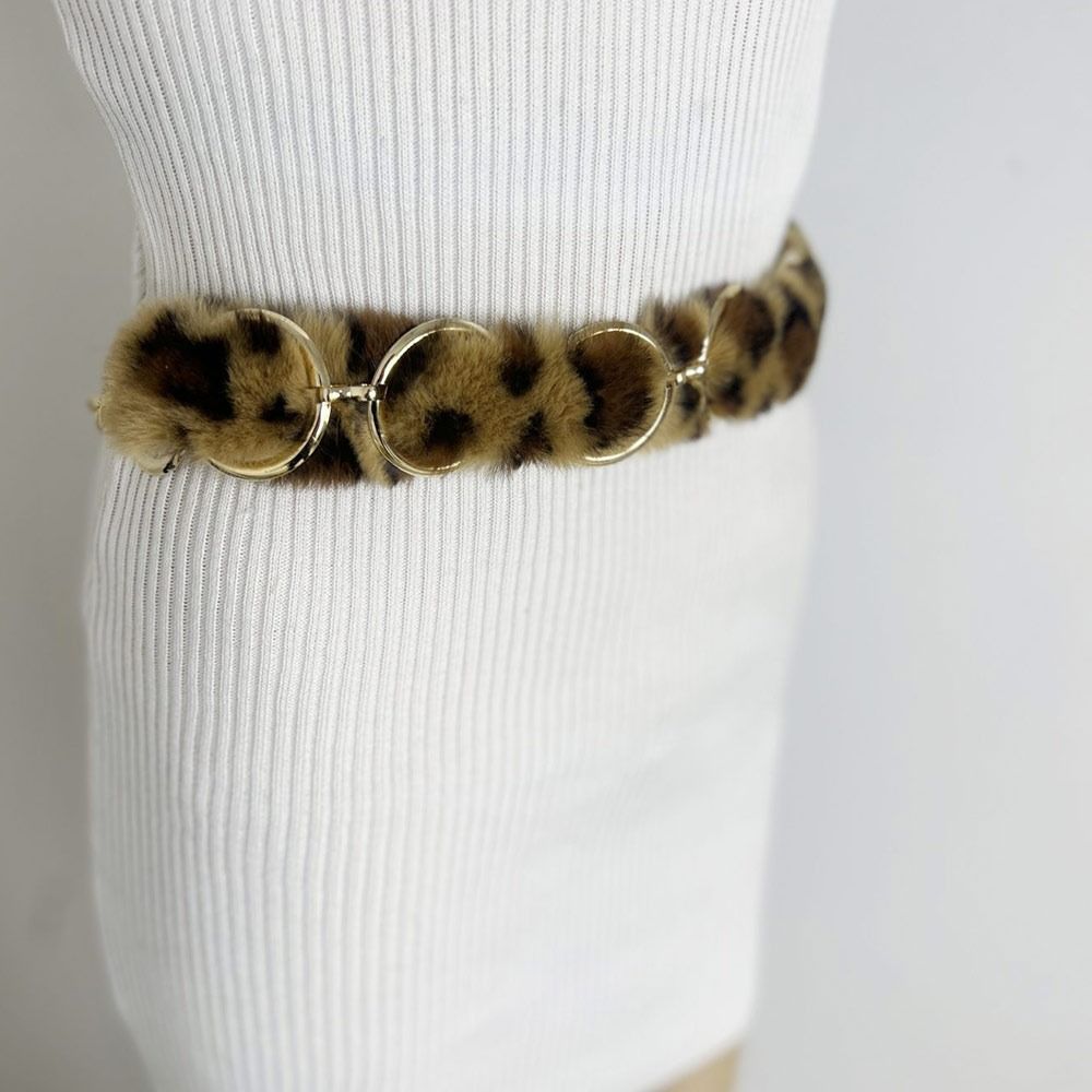 With Chain Punk Fur Belt Super Soft Waistband Jeans Pants Decor Plush Waist Chain