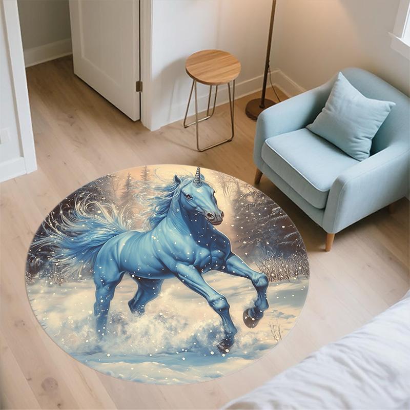 Snowflake Unicorn,Round Area Rug,Carpet Rug for Living Room Bedroom Sofa Playroom Decor,Non-slip Floor Mat