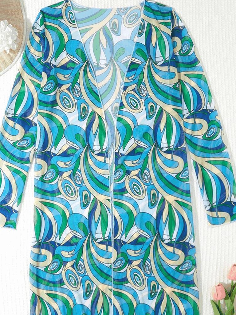 European & American Colorful Sheer Three-Piece Swimsuit Cover-Up Set with Sun Protection