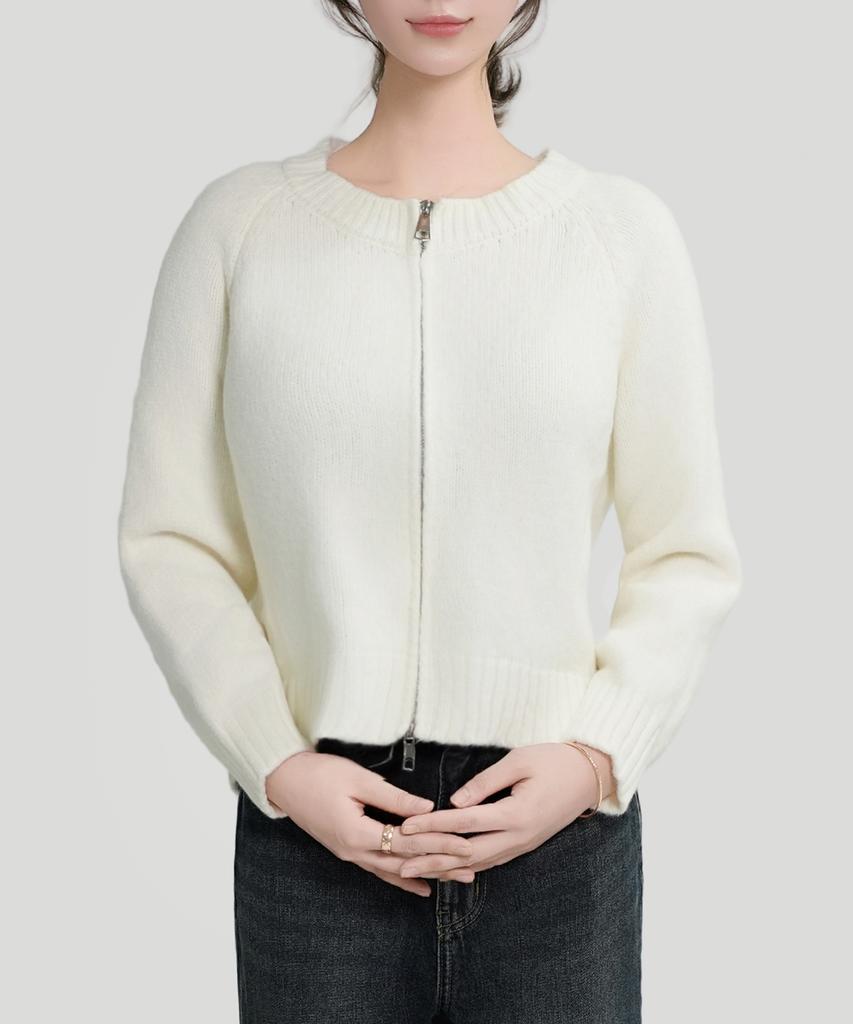 Keulleiseu Ivy Round Two-Way Zip-Up Knit Cardigan_Pink