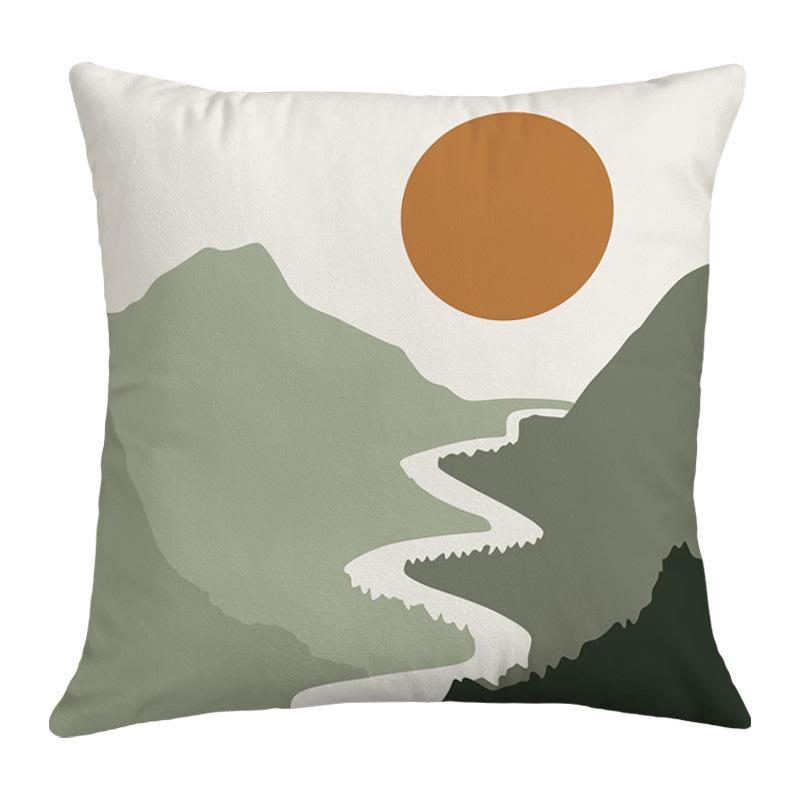Geometric Nordic-Style Green Throw Pillow Cover for Artistic Living Room Decor