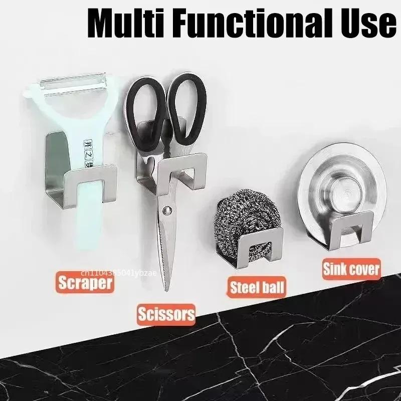 Stainless Steel Kitchen Sink Sponge Holder Tray Drainer Rack Self Adhesive Hook Sink Storage Holder Kitchen Accessories