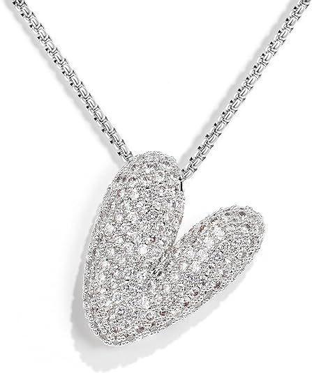 Cz Zircon Fat Initial A-Z Letters Balloon Bubble Pendant Necklace For Women Men Stainless Steel Box Chain Hip Hop Iced Jewelry
