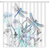Dragonfly Floral Shower Curtain Wildflower Dragonflies Flower Blooms Branch Leaves Sage Spring Summer Botanical Vintage Abstract Fabric Bathroom