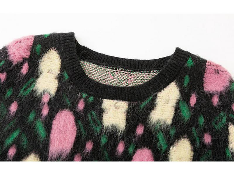 Plus Size Women's Round Neck Colorful Embroidered Knit Sweater - 2025 Winter Style Pullover