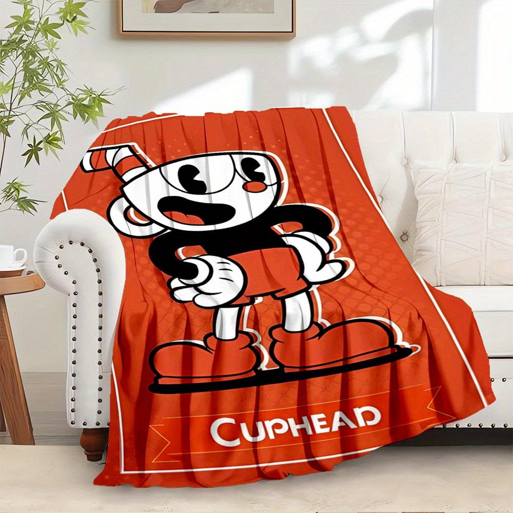 1pc Cuphead,Cartoon,Orange Flannel Blanket  Lightweight Soft for All Seasons, Ideal for Couch, Office, Bed, Travel, Camping  Throw
