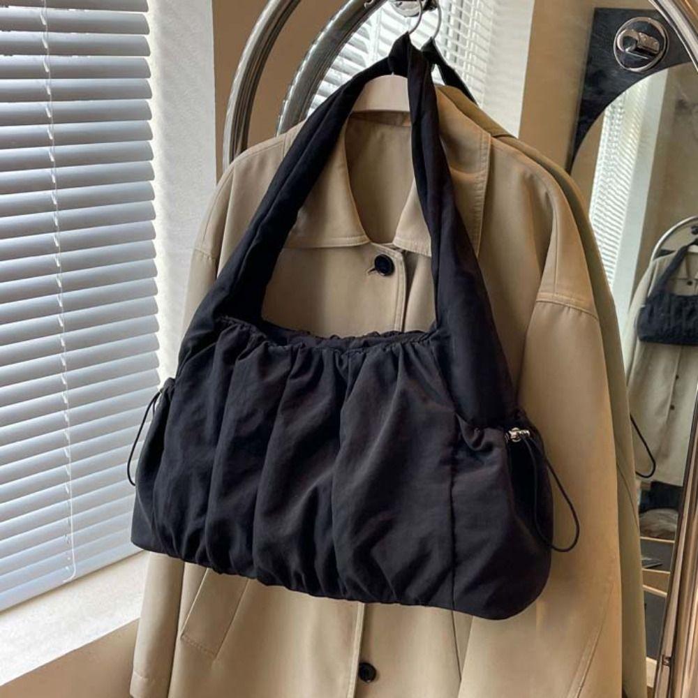 Drawstring Cloud Crossbody Bag Pleated Casual Underarm Bag Handbag Canvas Shoulder Bag  School