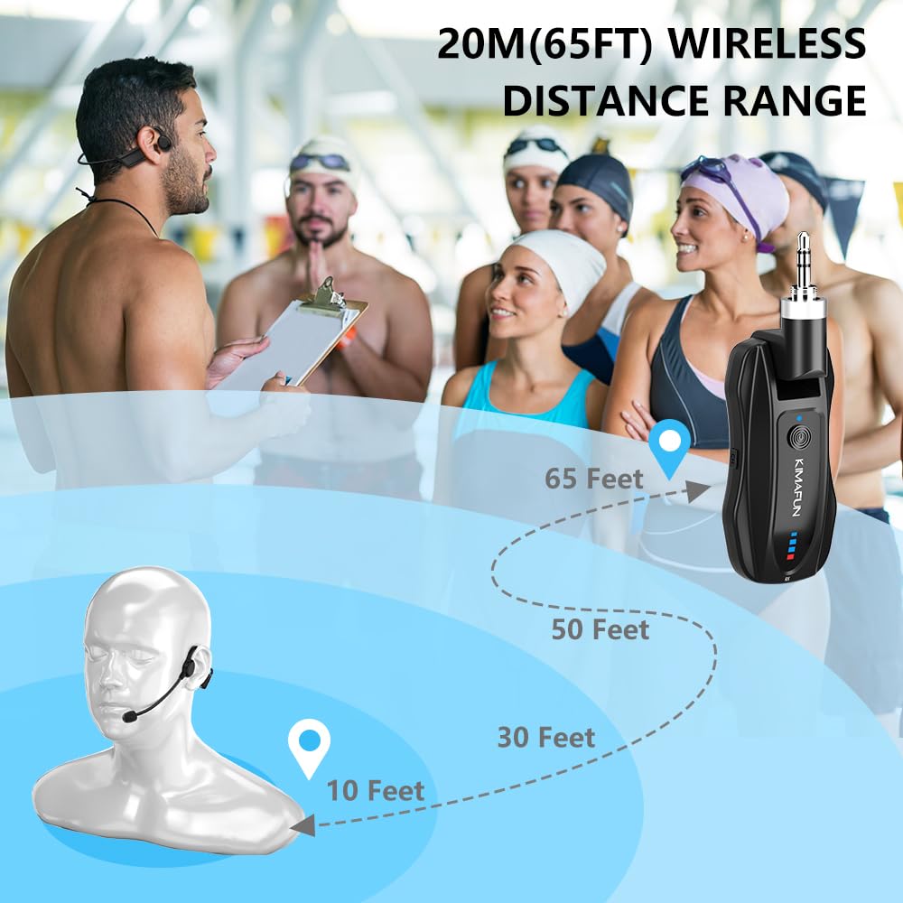 KIMAFUN 2.4G Drahtloses Fitness-Headset-Mikrofon mit IP67 Wasserdicht- und Staubdicht-Schutz, Plug & Play, Sofortige Verbindung, Rauschunterdrückung,