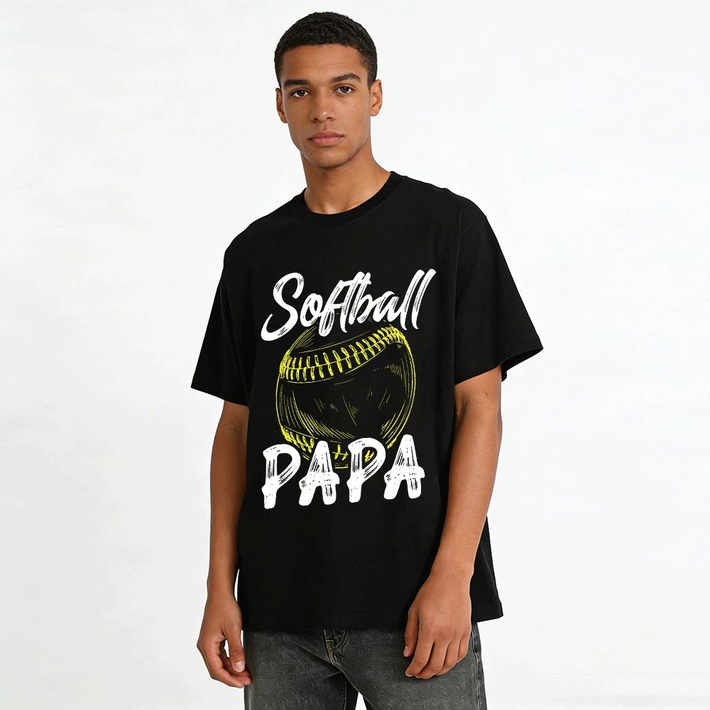 Softball Papa Grafik T-Shirt Herren Lässiges Softball-Liebhaber Papa Shirt Reines Baumwoll-T-Shirt