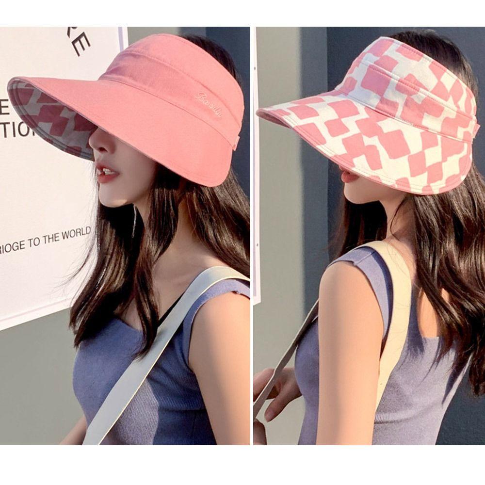 

Літня пляжна кепка з захистом від ультрафіолетового випромінювання, жіноча шапка від сонця, спортивні козирки, порожній циліндр рожевий