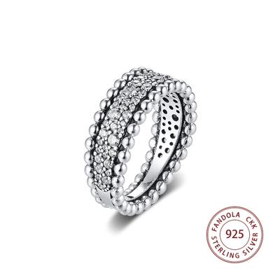 Autentický prsteň zo striebra 925 číry CZ Beaded Pave Band Svadobné zásnubné prstene pre ženy Šperky Bague Femme Argent