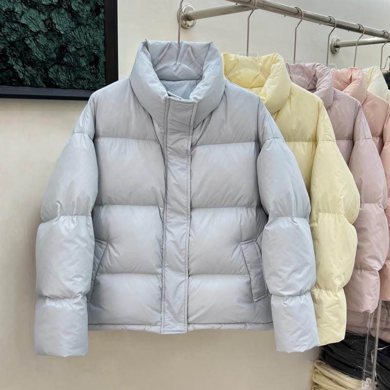 Womens Short Puffer Jacket 95% White Duck Down Thick Warm Coat Stand Collar Loose Fit Cold Winter