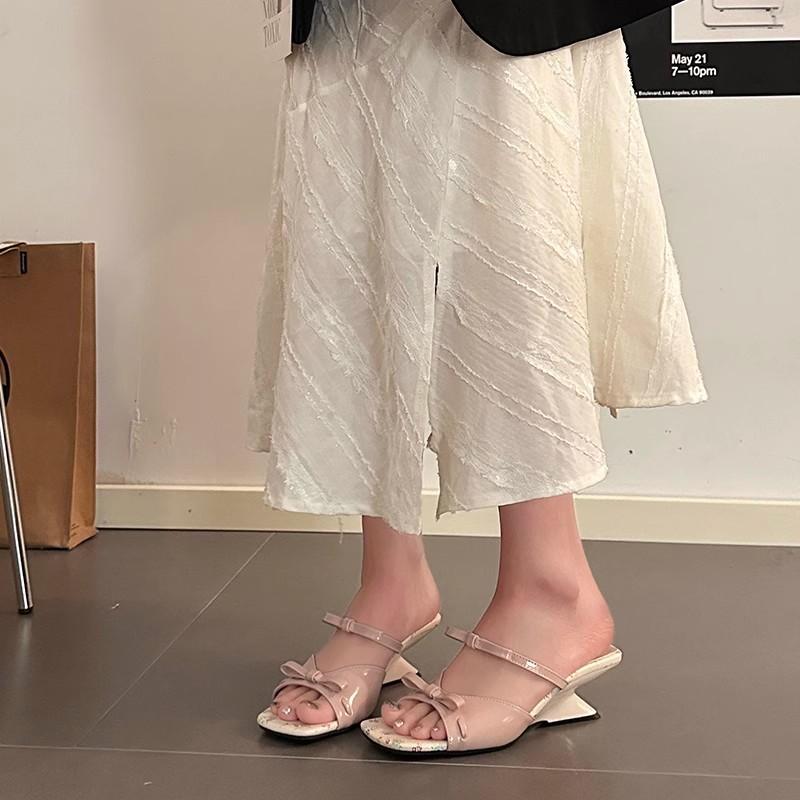 Beautiful Bow Wedge Heel Temperament Sandals Women's Summer Wear New with Fashion Skirt Fairy Style High Heel Cool Slippers
