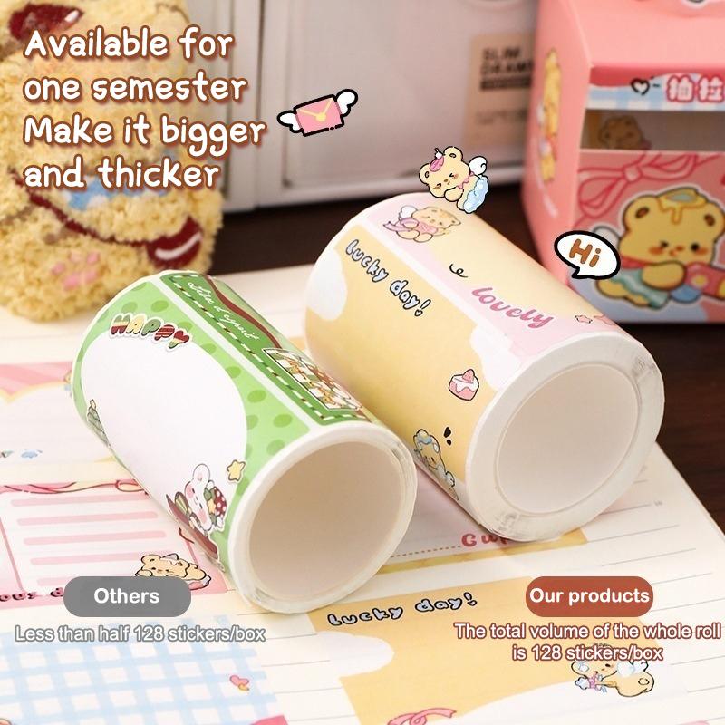 128Stickers/Box Kawaii Butter Bear Sticky Notes Pull-Out Box Sticky Note Convenient Stick Stationery Cute Fully Sticky Note Pad