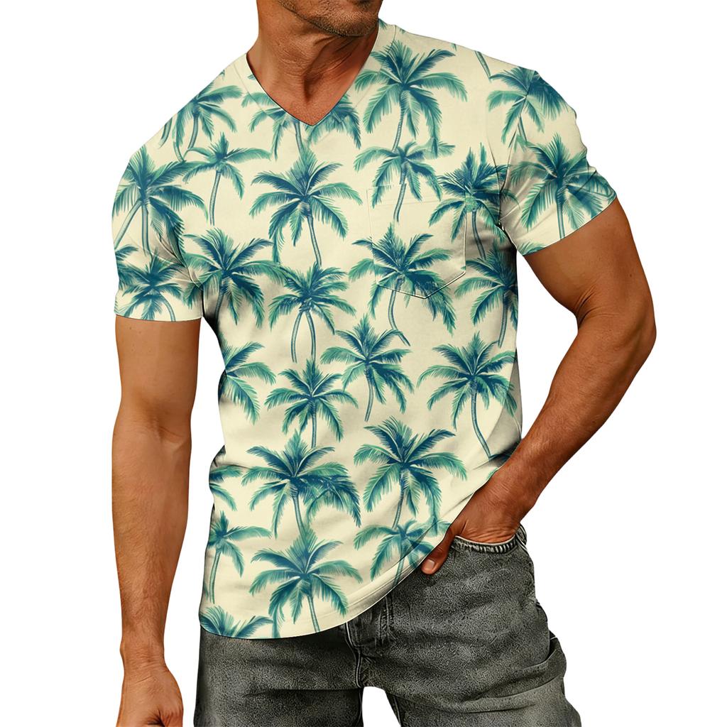 T-shirt da uomo alla moda con stampa, scollo a V, maniche corte