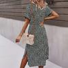 Dámská móda s potiskem Ležérní styl letoviska Sexy šaty s krátkým rukávem a výstřihem do V
