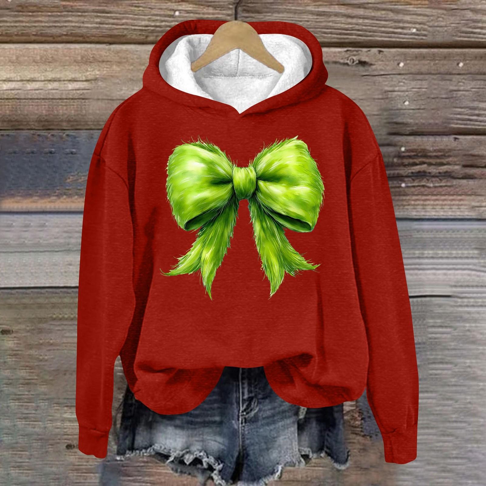 

Жіноча модна повсякденна толстовка з різдвяним принтом і круглим вирізом із капюшоном і довгим рукавом S червоний