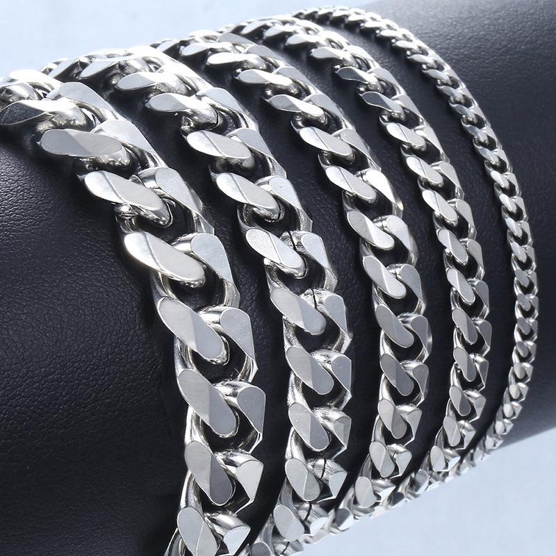 European & American Style Punk Hip-Hop Stainless Steel Cuban Chain Bracelet - Simple Six-Sided Polished Titanium Design