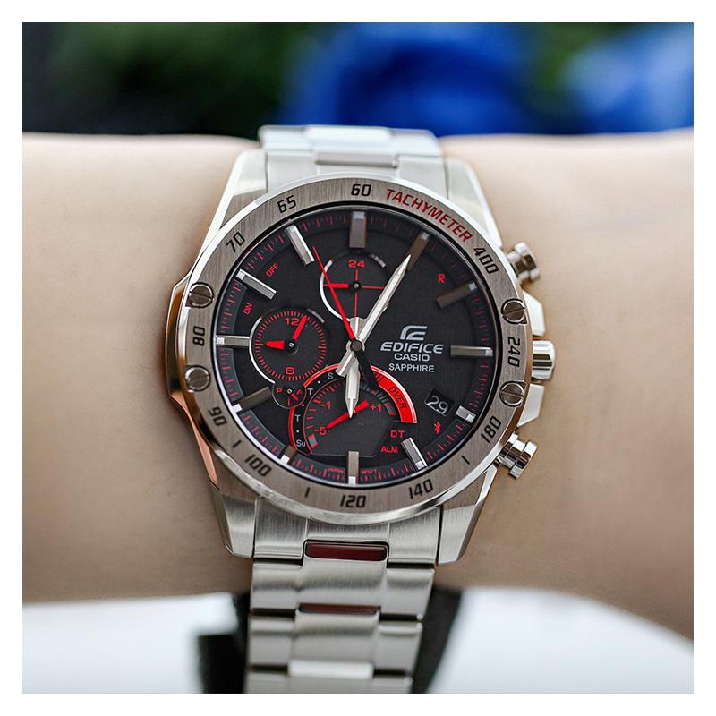 CASIO EDIFICE Thin and Light Series Heart of Steel Find Phone Functions Smart Bluetooth Solar Movement Steel Strap Men's Watch Black EQB-1000XYD-1APR