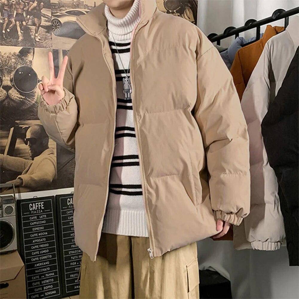 Abd boyutu kış ceket erkekler Parkas kalınlaşmak sıcak tutan kaban erkek standı yaka ceketler düz renk Parka ceket erkekler moda yeni streetwear