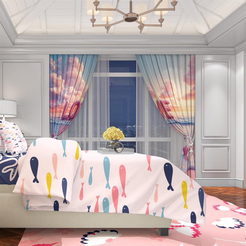 Valentine's Day Rekindles the Warmth of Love -2 Pieces - Printed Curtains, 100% Polyester, Perfect for Home Decor