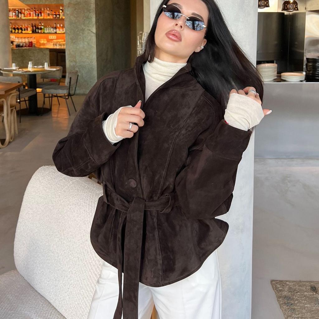 2025 Autumn Winter New Vintage Suede Long Sleeve Jacket Women's Fashion Casual Outerwear