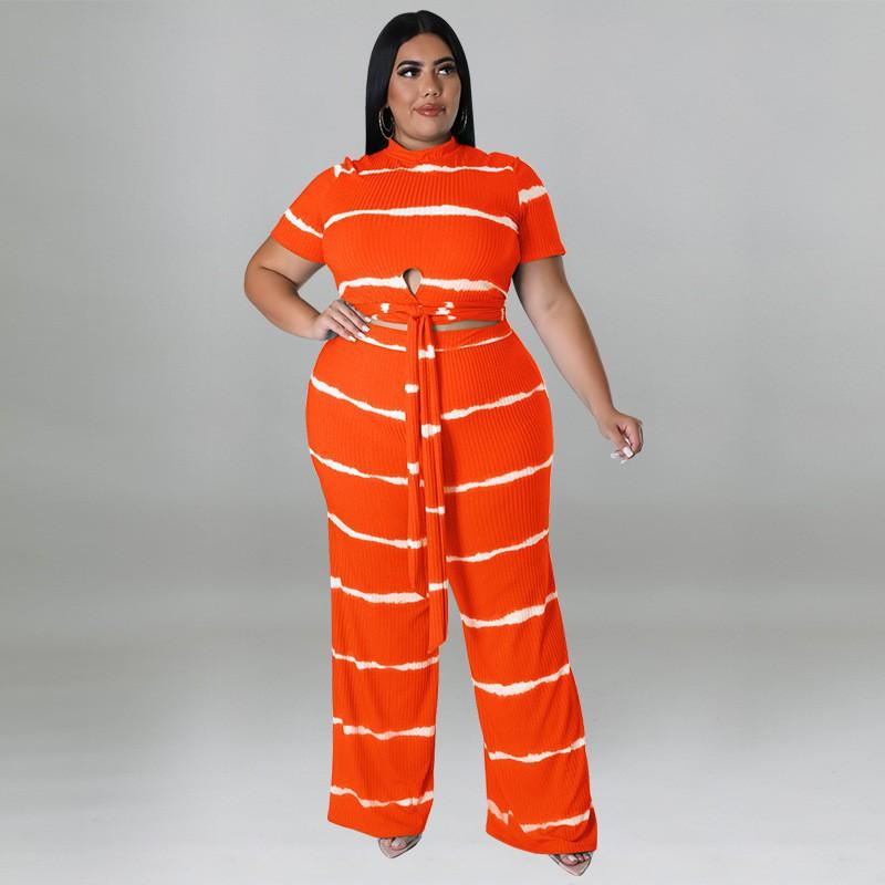 MY988 Plus Size Womens Knit 2-Piece Set With Ribbed Crew Neck Adjustable Tie Detail Casual Outfit In Multiple Colors