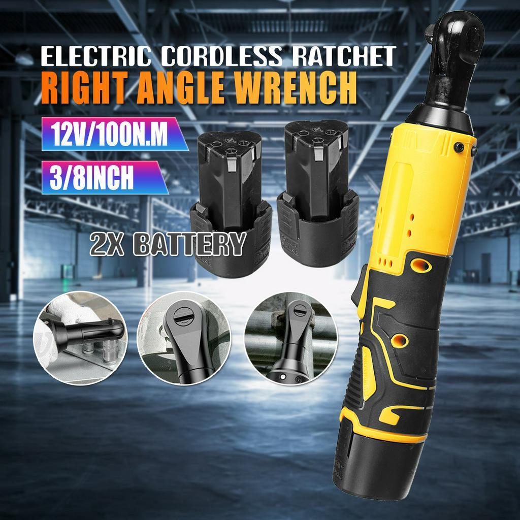 7200mah Power Cordless Ratchet Wrench 3/8" 12V with 2 Li-ion Electric Wrench Max. Torque 45 Compact WIth LED Light Yellow