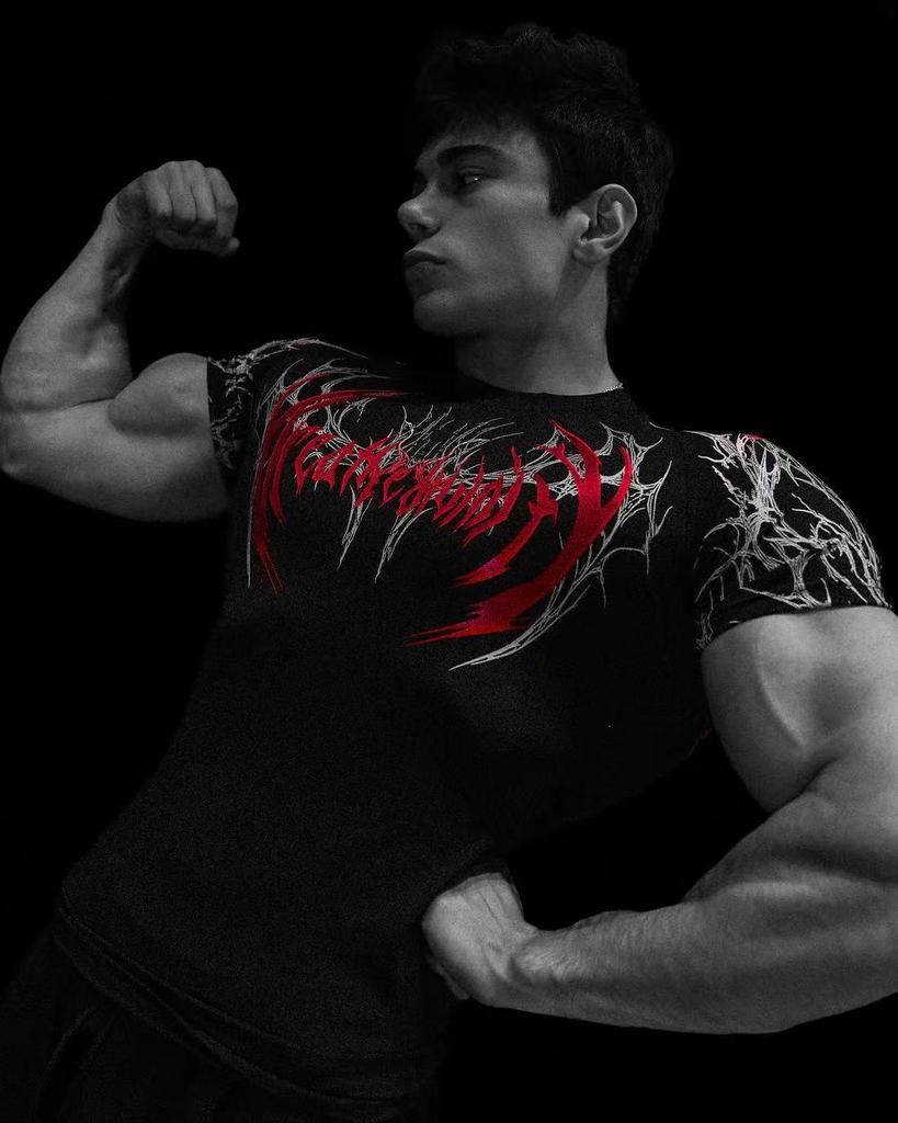 Tricou Fitness Breathedivinity pentru Bărbați cu Uscare Rapidă - Respirabil, Elasticitate Ridicată, Mânecă Scurtă, Compresie.