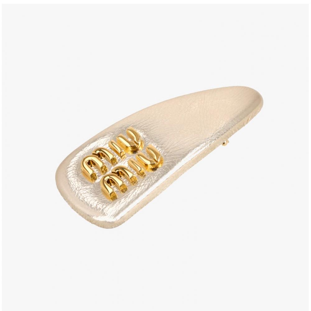 Miu Miu 5if092 2ct4 F0846 Logo Nappa Leather Hair Clip