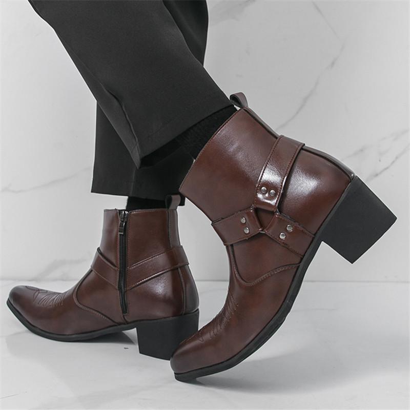 Neue Mode Designer Winter Spitz Lackleder Chelsea Stiefeletten Für Männer Flach Schwarz Braun High Tops Schuhe Zapatos Hombre