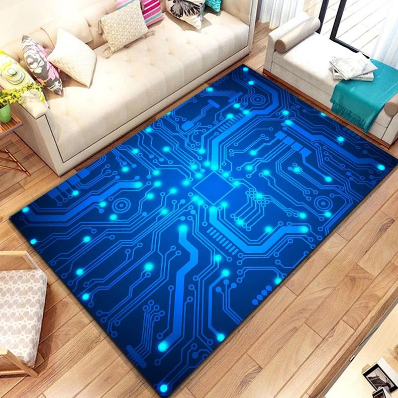 3D Chip Circuit Board Area Rug,Carpet Rug for Home Living Room Bedroom Sofa Play Room Doormat Decor, floor mats  coffee tables