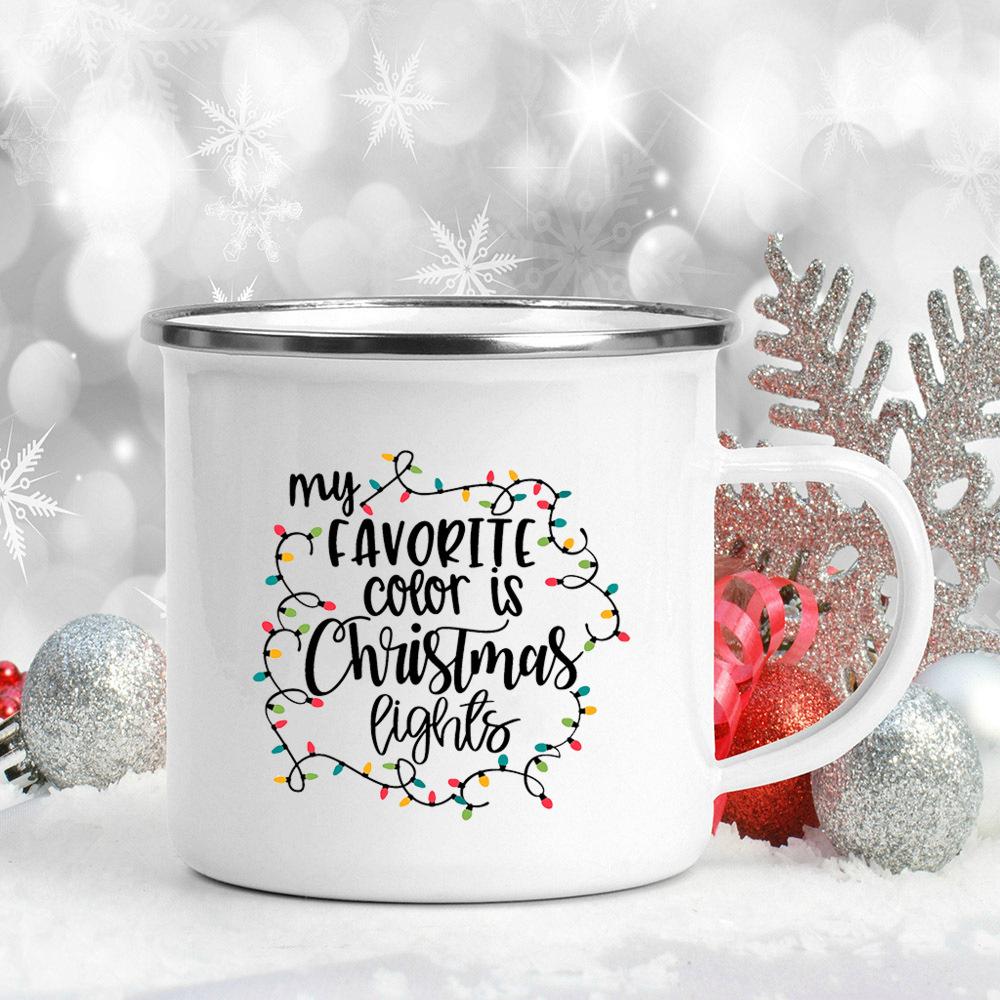 Happy Merry Christmas Tree Bell Mugs Xmas Blessing Coffee Cups Enamel Hot Chocolate Wine Cup Home Party Drink Mug Holiday Gifts