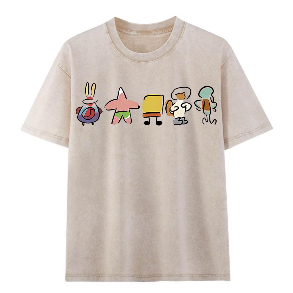 Unisex SpongeBob Print Chinese Style Summer Short Sleeve Casual Top