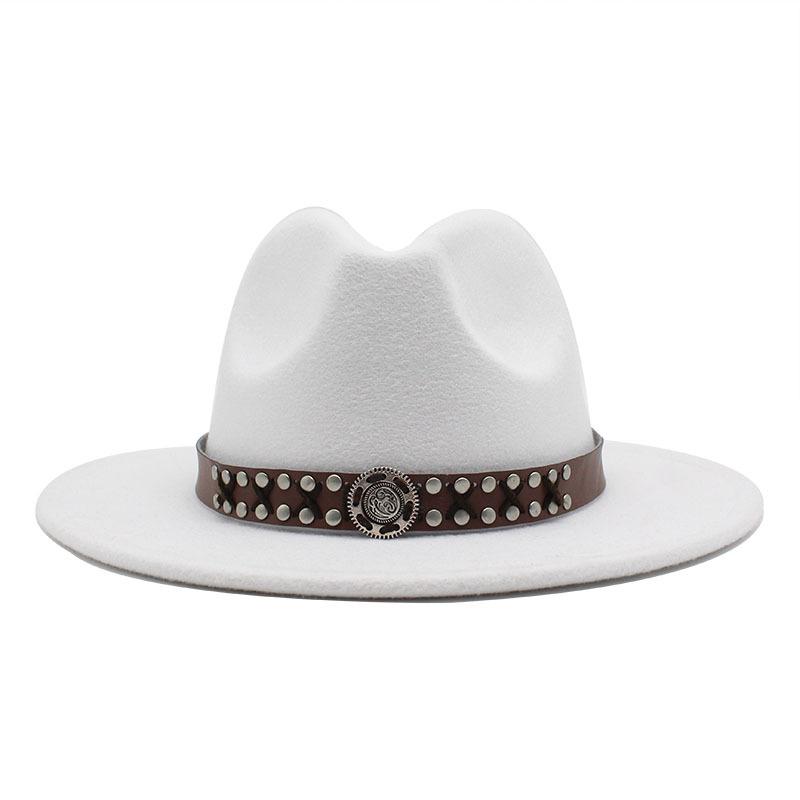 Ji Nan Ladies Wool Jazz Hat Big Eaves Hat Trendy Flat Edge Top Hat