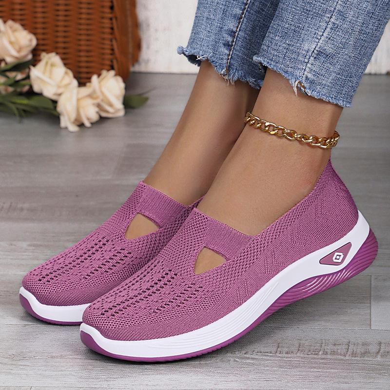 Women's Comfortable Breathable Knitted Sneakers Walking Soft Cut-Out Shoes for Women Office Work Platform Flats Slip On Tennis Shoes Casual Loafers