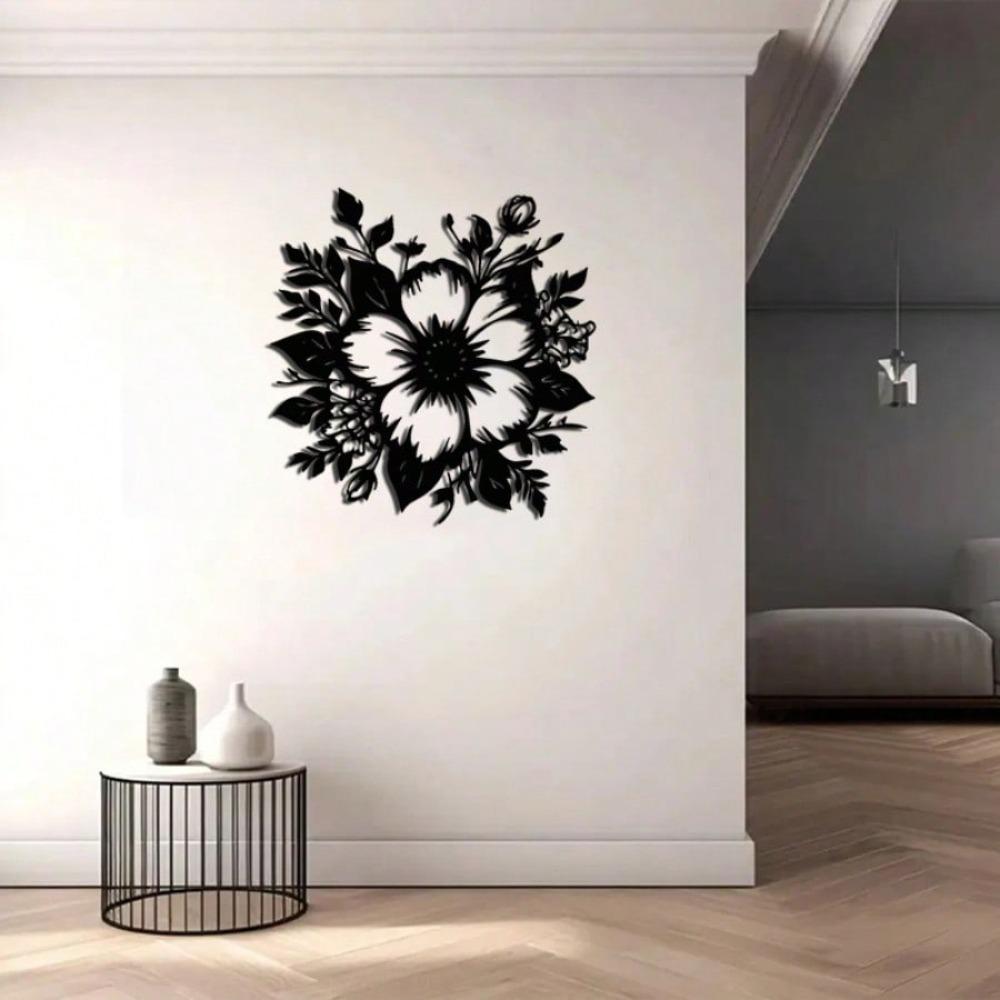 White Metal Flower Bouquet Wall Art Iron Leaf Branch Plant Decor Living Room Gift