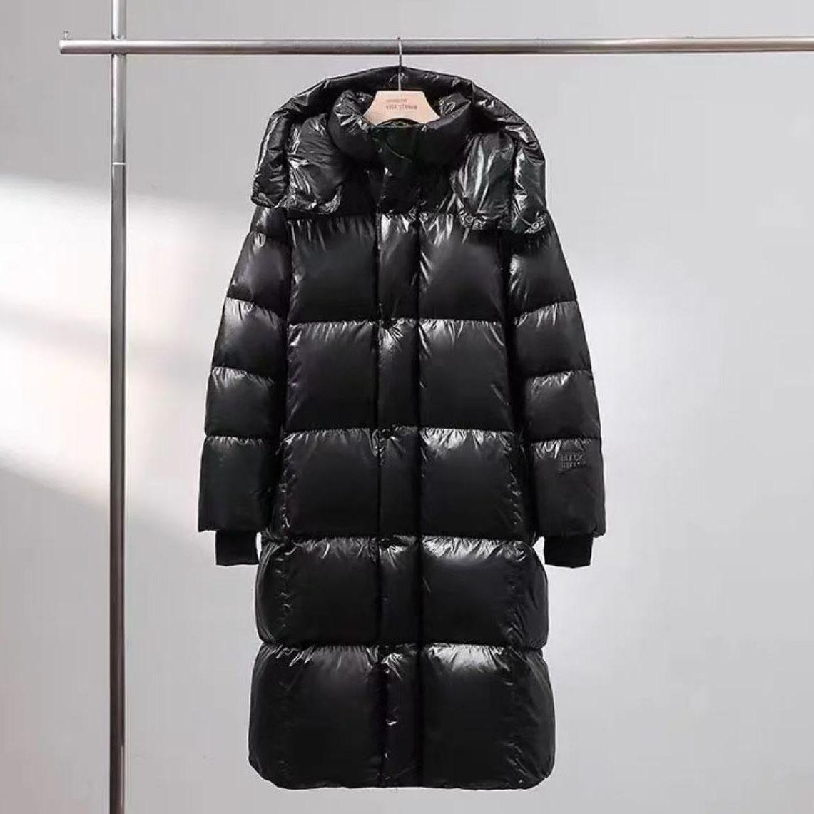 

Зимнее пуховое пальто для мужчин и женщин, повседневное, свободного кроя, черная куртка для пары, утолщенная парка с капюшоном и очень длинным рукавом M чёрный