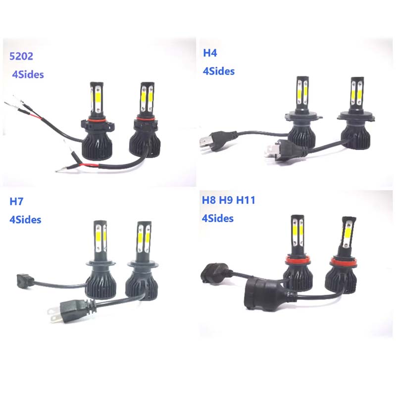 2PCS 4Sides LED Headlights For Car H11 H4 H7 9004 9005 9006 9007 H13 2Sides for H3 H1 H27 White Bulbs Auto Headlamp 4Faces 12V