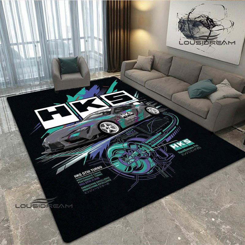 HKS Racing car logo printed carpet Living room bedroom non-slip carpets Yoga mat Outdoor rugs kawaii rug area rug birthday gift
