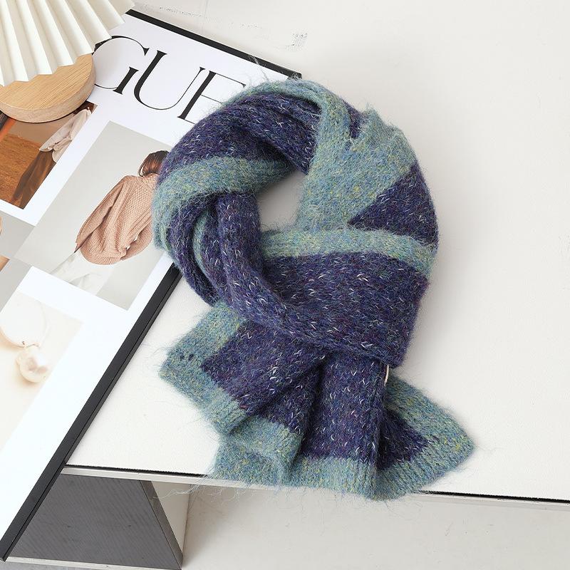 Korean version ins style Internet celebrity new double-spell contrasting color scarf women's autumn and winter warm versatile high-end neck