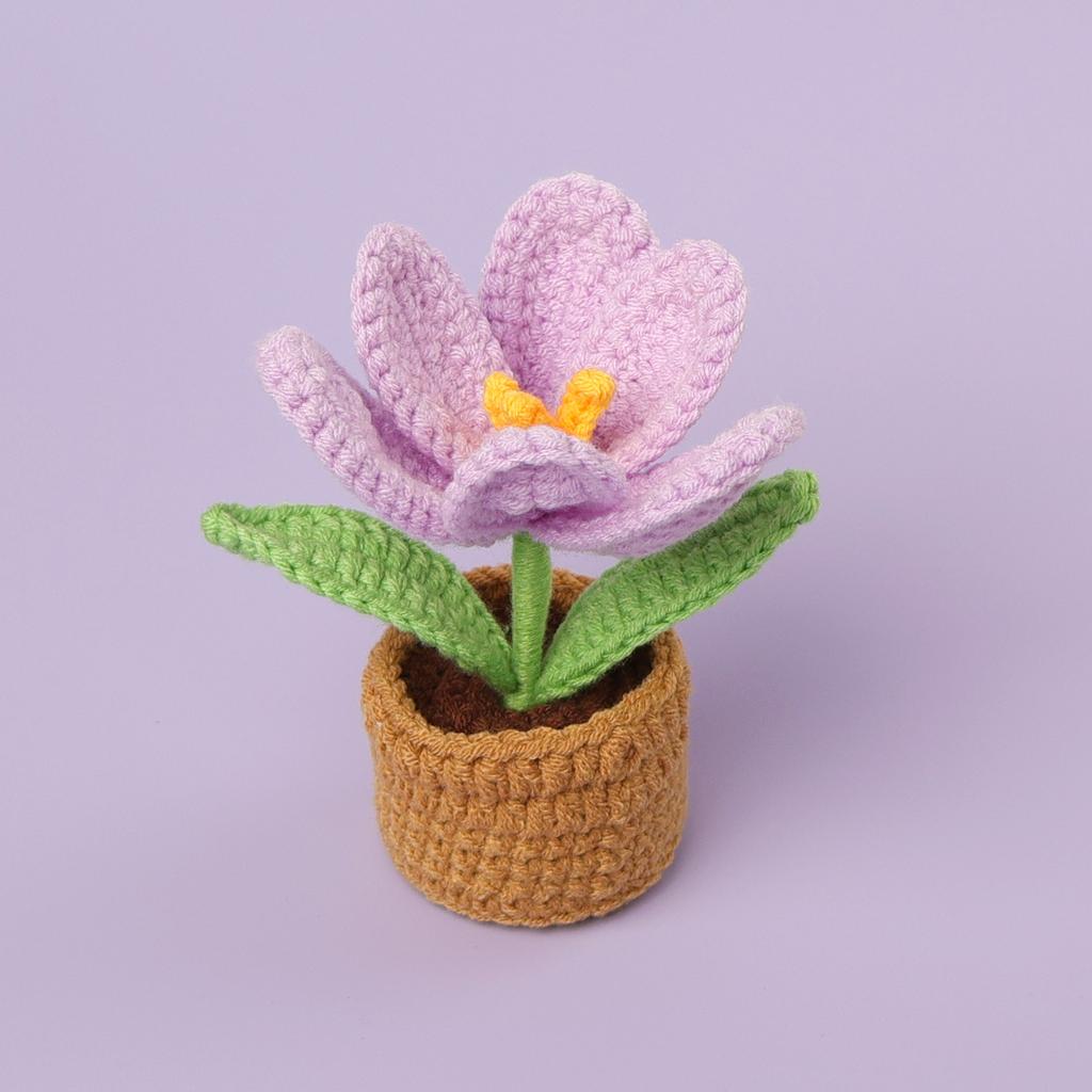 Tulip Crochet Flowers Pot Cute Knit Flower Creative Crochet Plant Pot Tulips Knitting Flower Car Table Home Decor