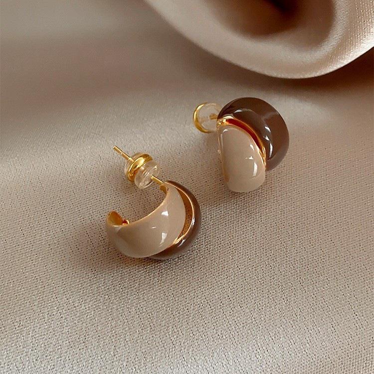 French Retro Color Block Enamel Stud Earrings - Trendy, Versatile, High-End Fashionable Ear Jewelry